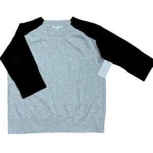 Duffy Sz S Cashmere Sweater Gray Black 3/4 sleeve Classic Minimalist New